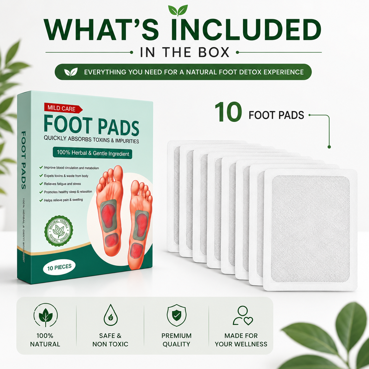 Premium Herbal Foot Pads | Overnight Self-Care (Pack of 10)